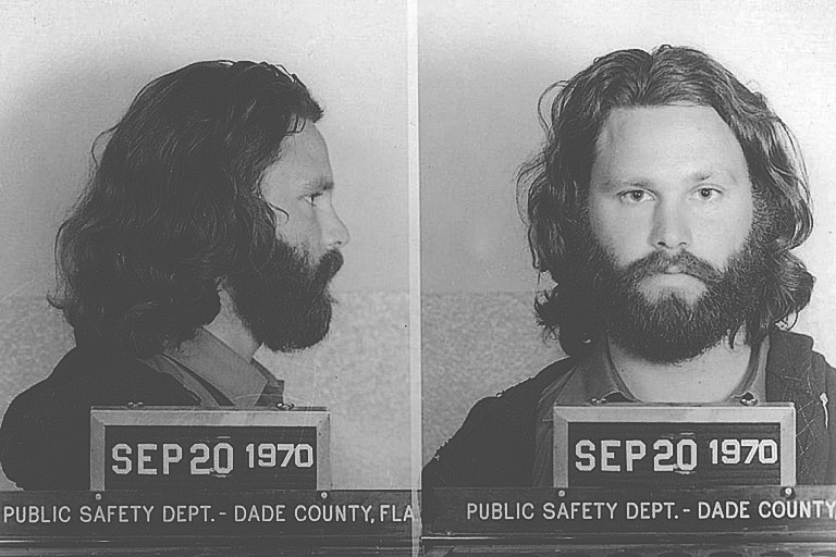Jim Morrison's mugshot following the Doors' infamous Miami gig
