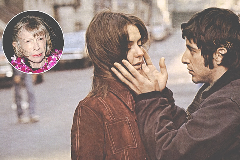 (Inset) Joan Didion; Kitty Webb and Al Pacino in "The Panic in Needle Park" (Getty Images; Twentieth Century Fox)